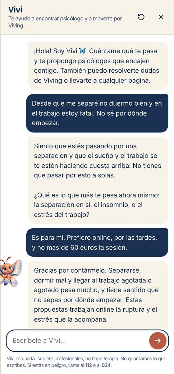 Panel de Vivi: la paciente cuenta lo que le pasa y Vivi pregunta qué pesa más
