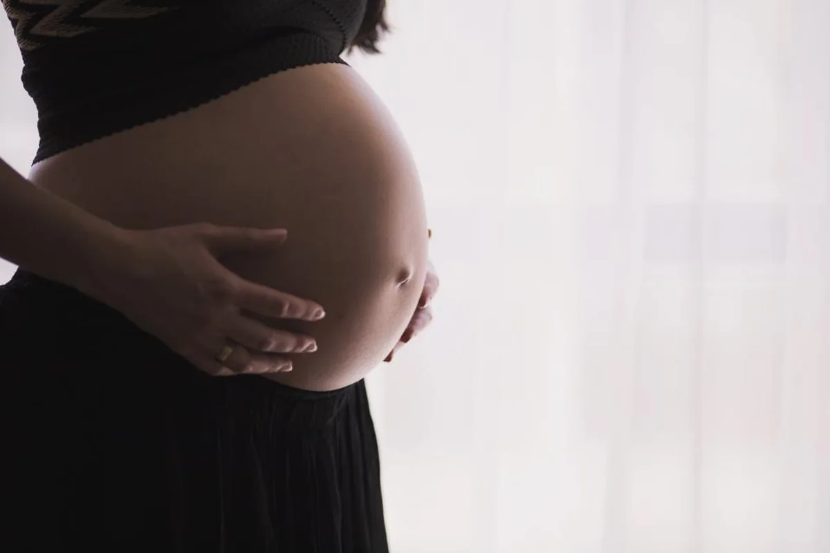 Silueta de una mujer embarazada sosteniéndose el vientre con las manos